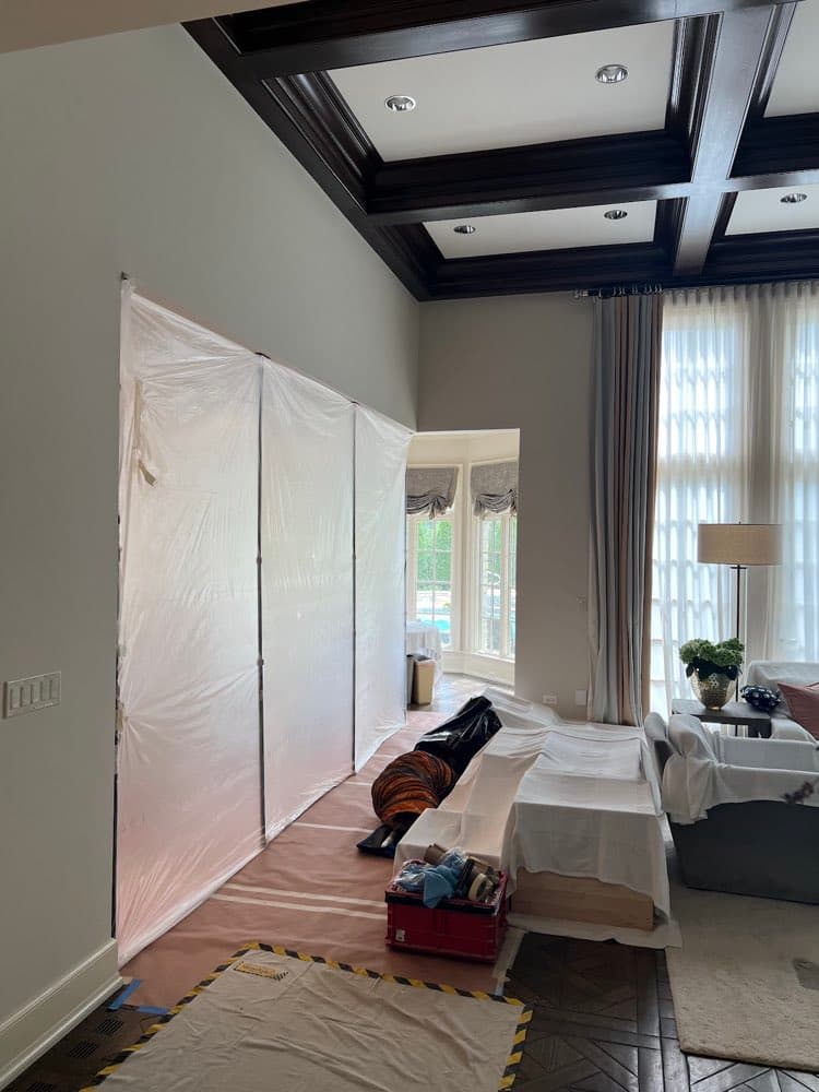 Containment plastic sealing a bedroom during work