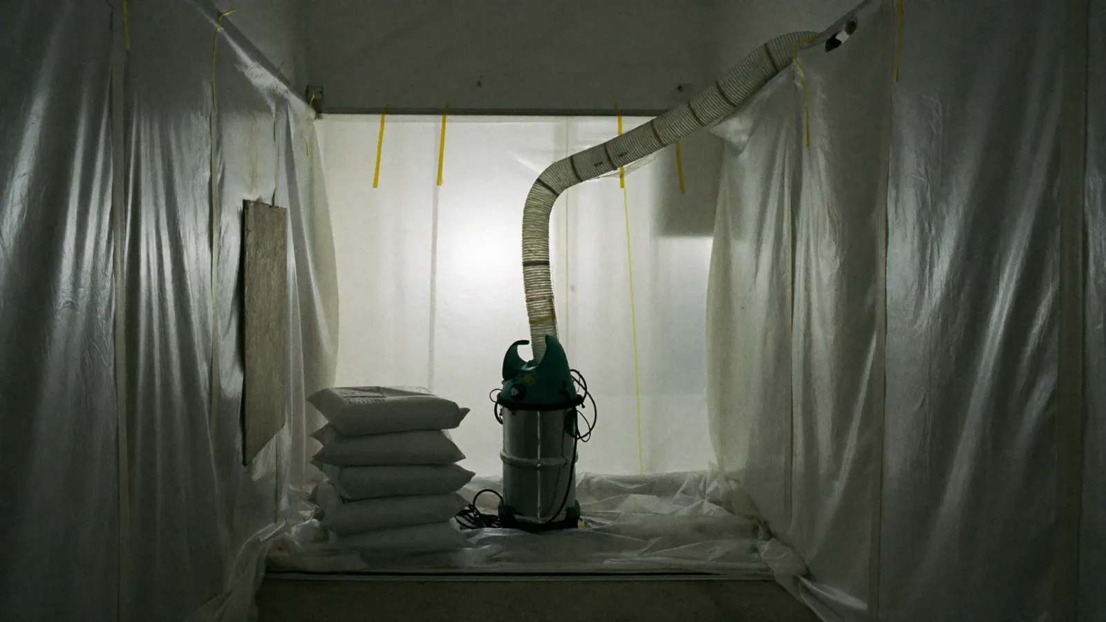Negative-air machine and sealed containment during mold remediation