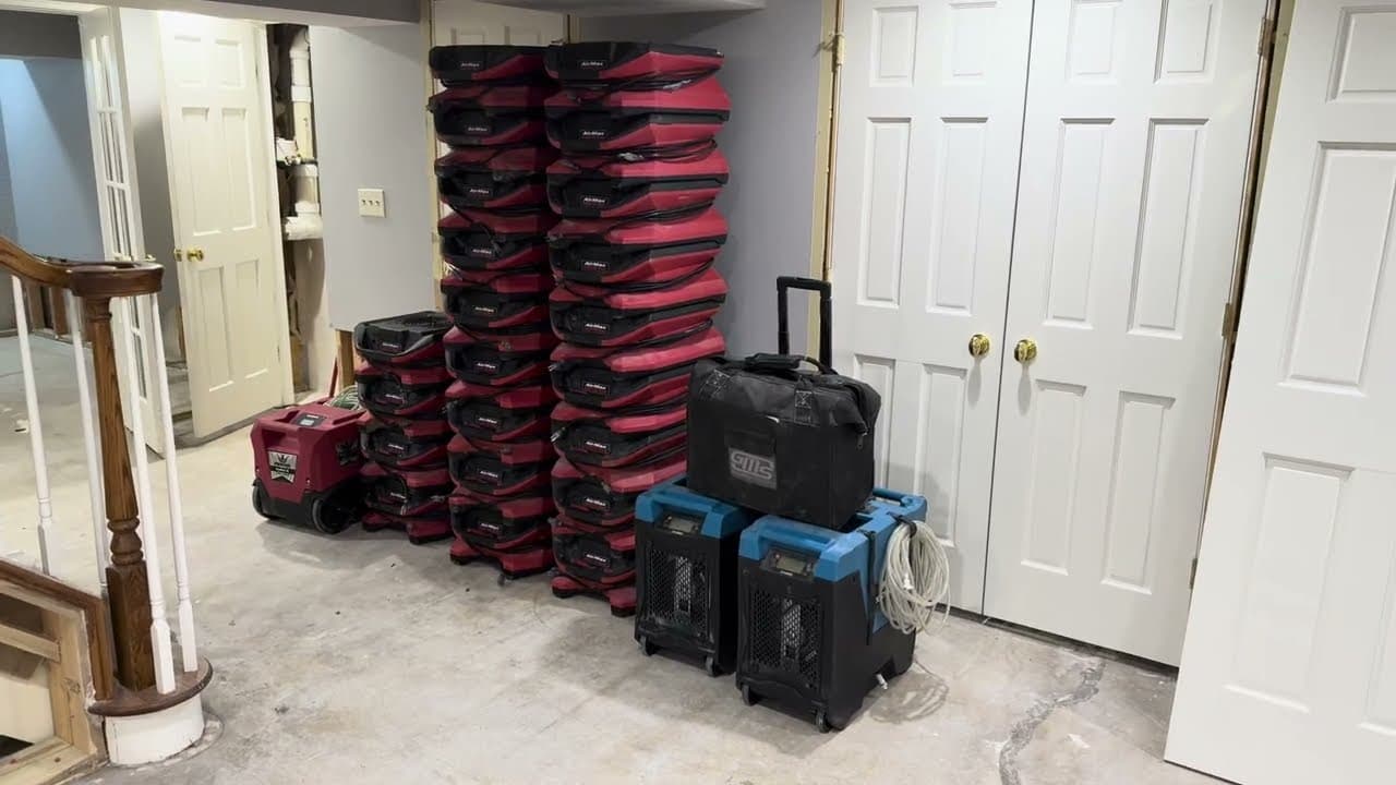 Flooded basement during professional remediation